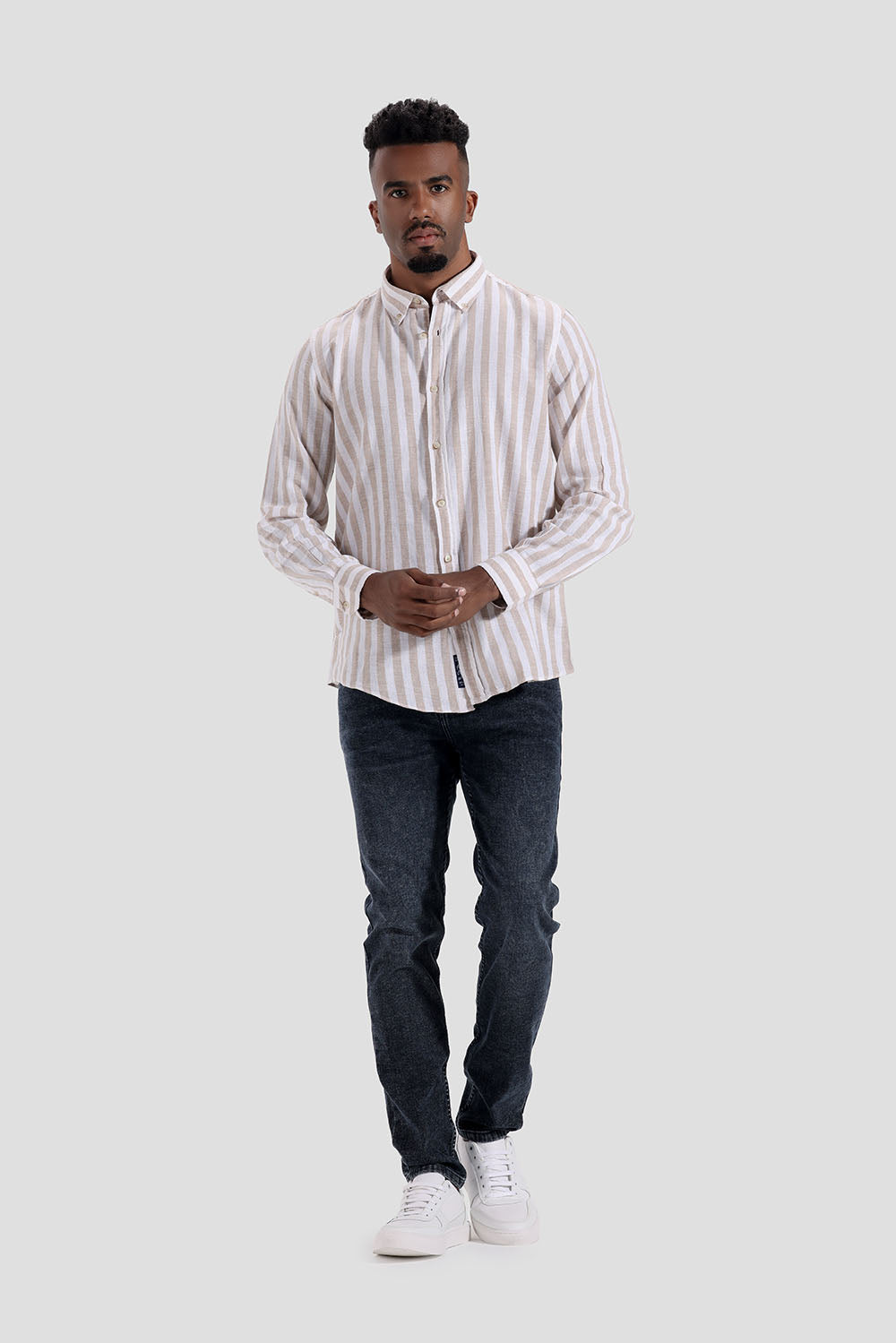 Beige Striped Slim Fit Shirt