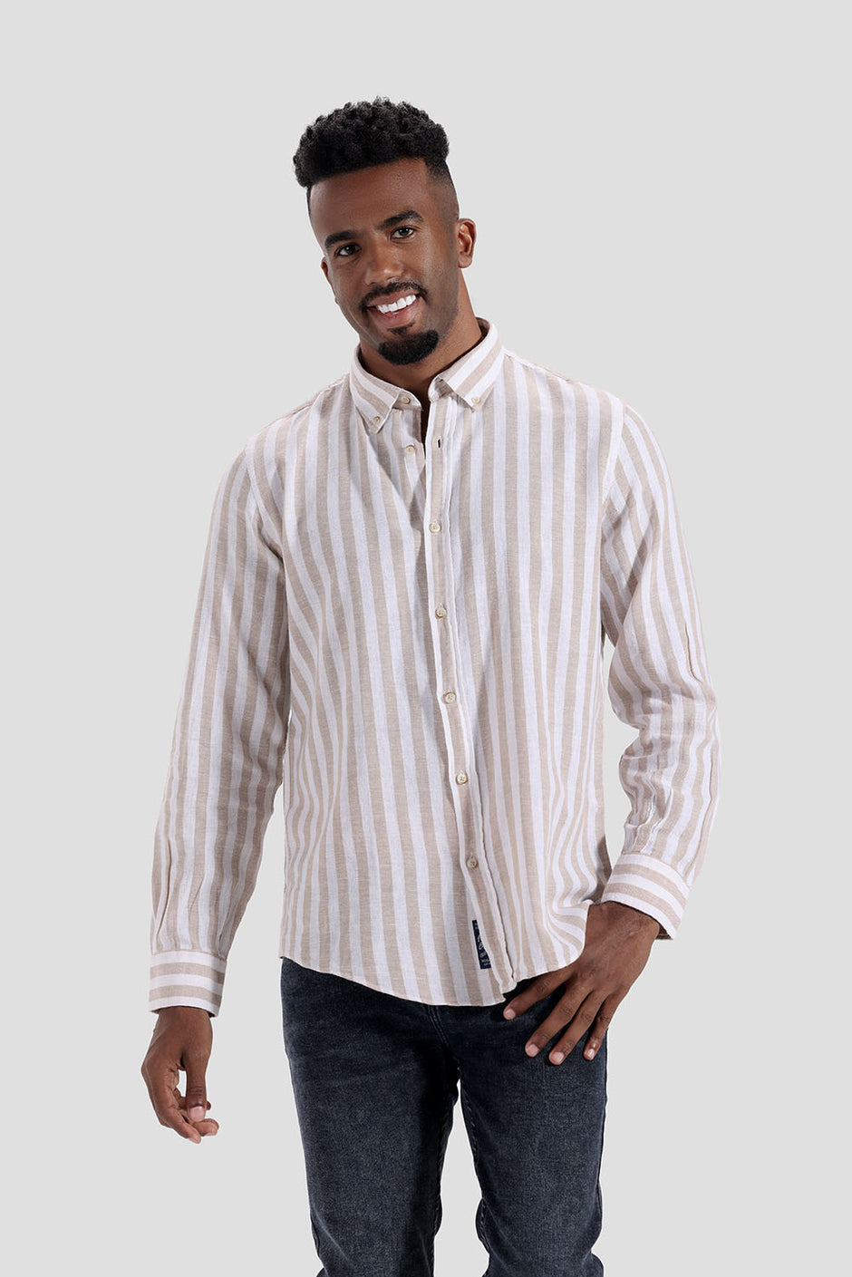 Beige Striped Slim Fit Shirt