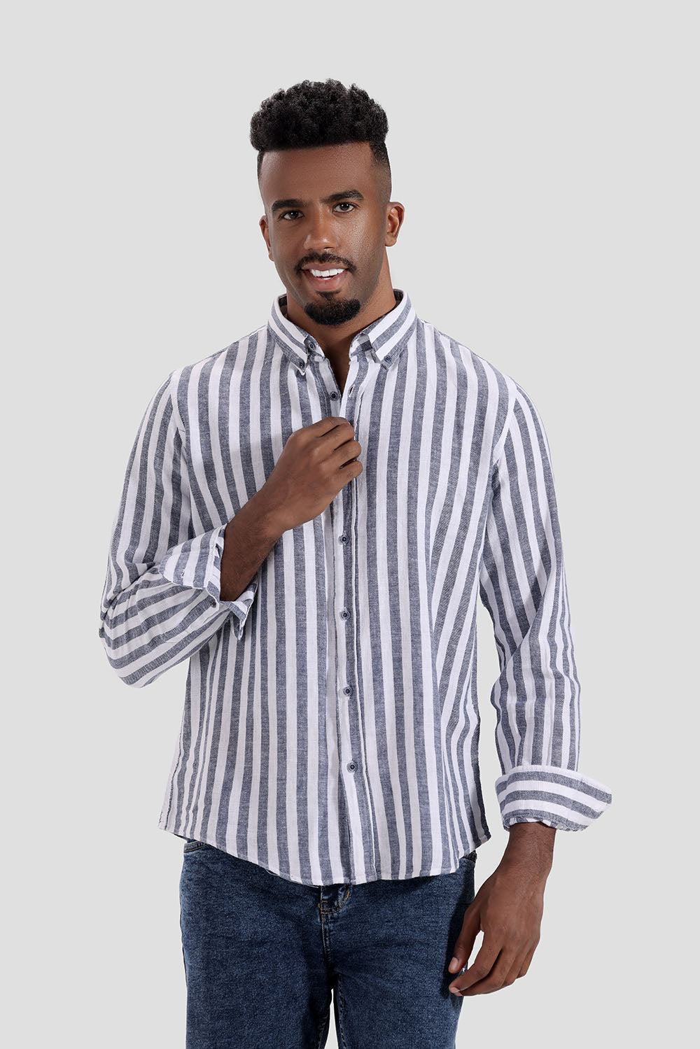 Navy Striped Slim Fit Shirt