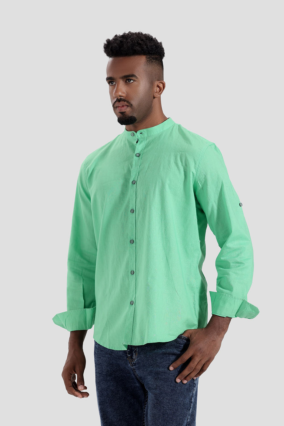 Green linen Slim Fit Shirt