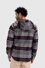 Brown Checked Hoodie Overshirt