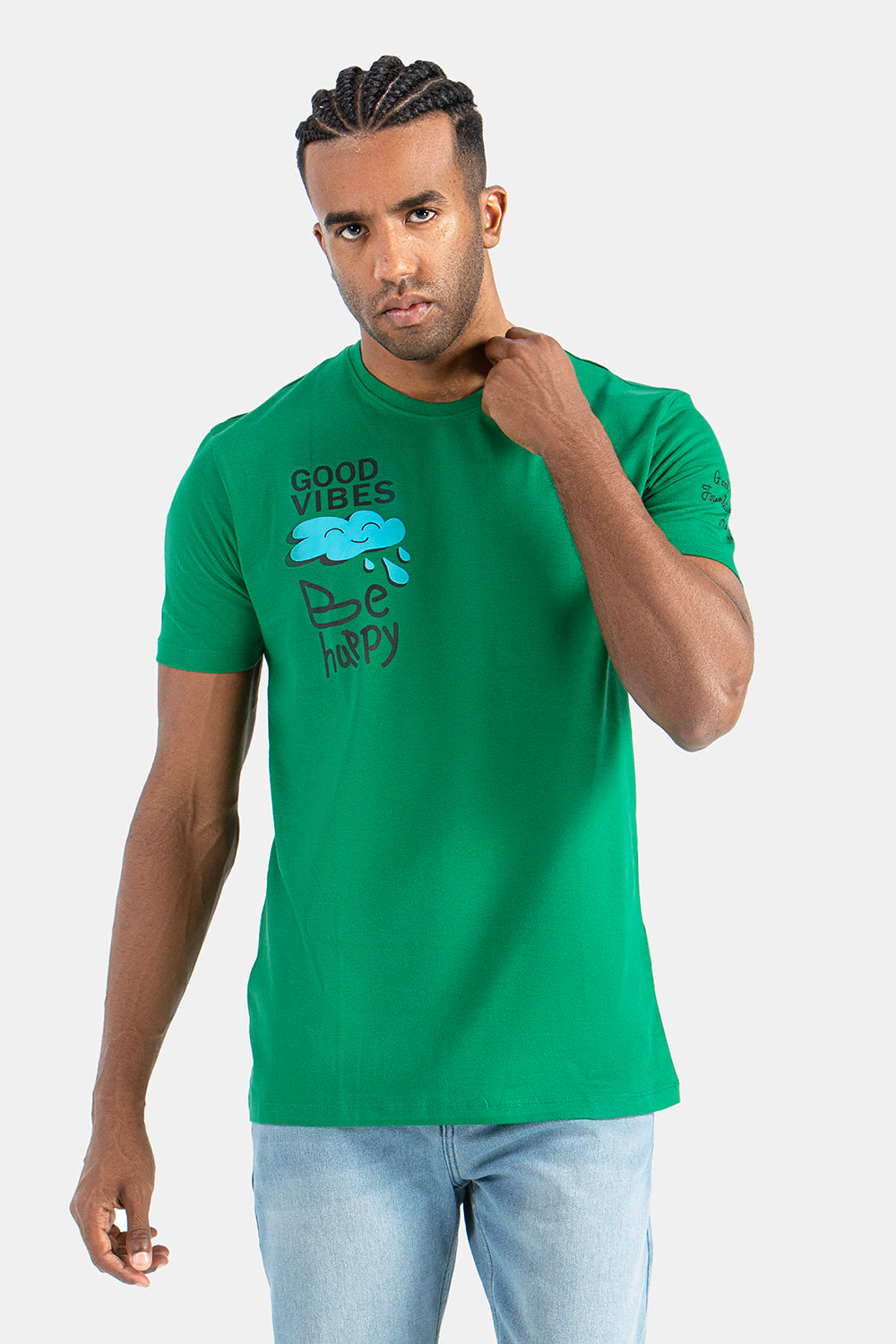 Green Printed Crew Neck T-Shirt