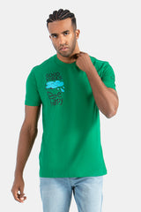 Green Printed Crew Neck T-Shirt