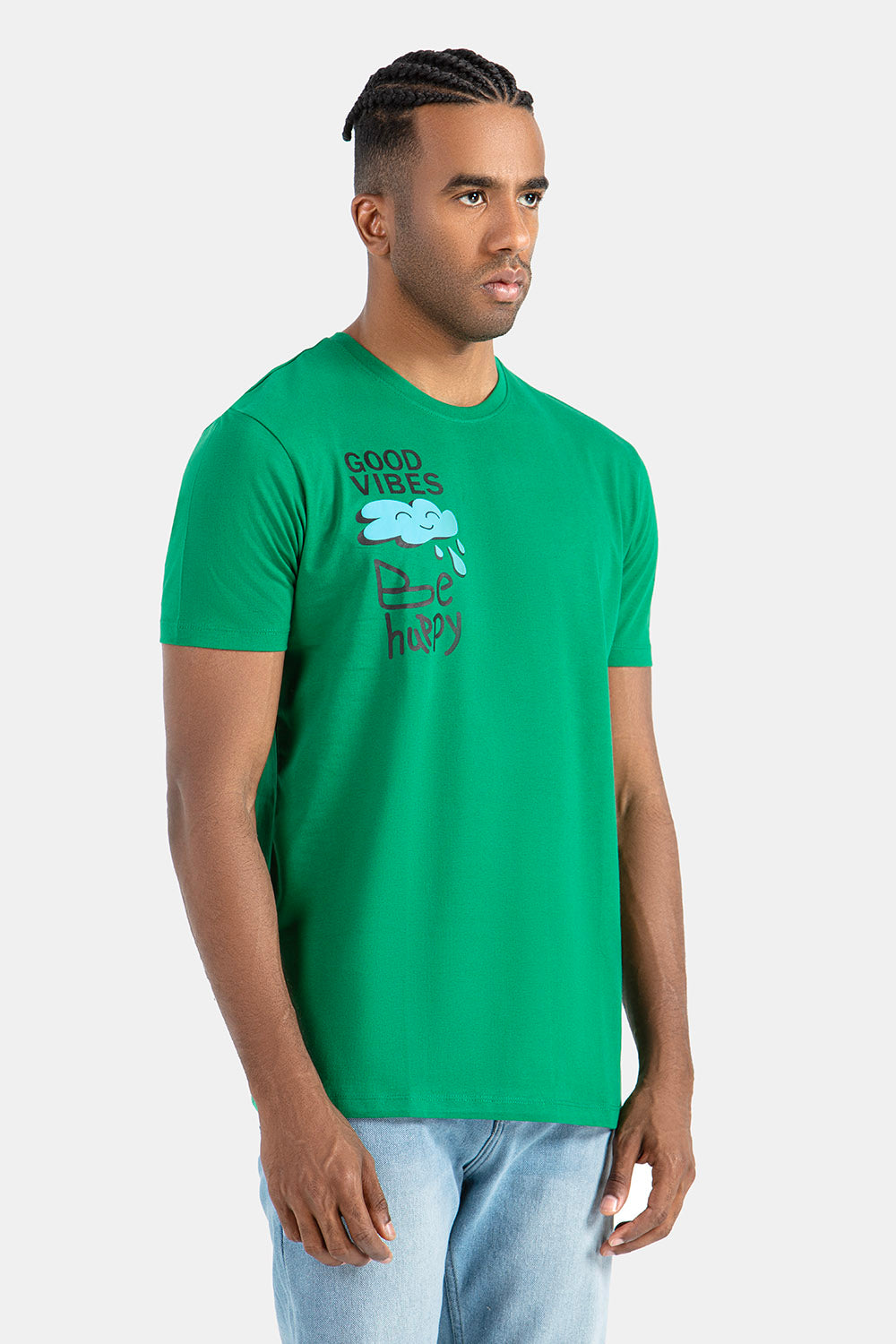 Green Printed Crew Neck T-Shirt