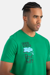 Green Printed Crew Neck T-Shirt