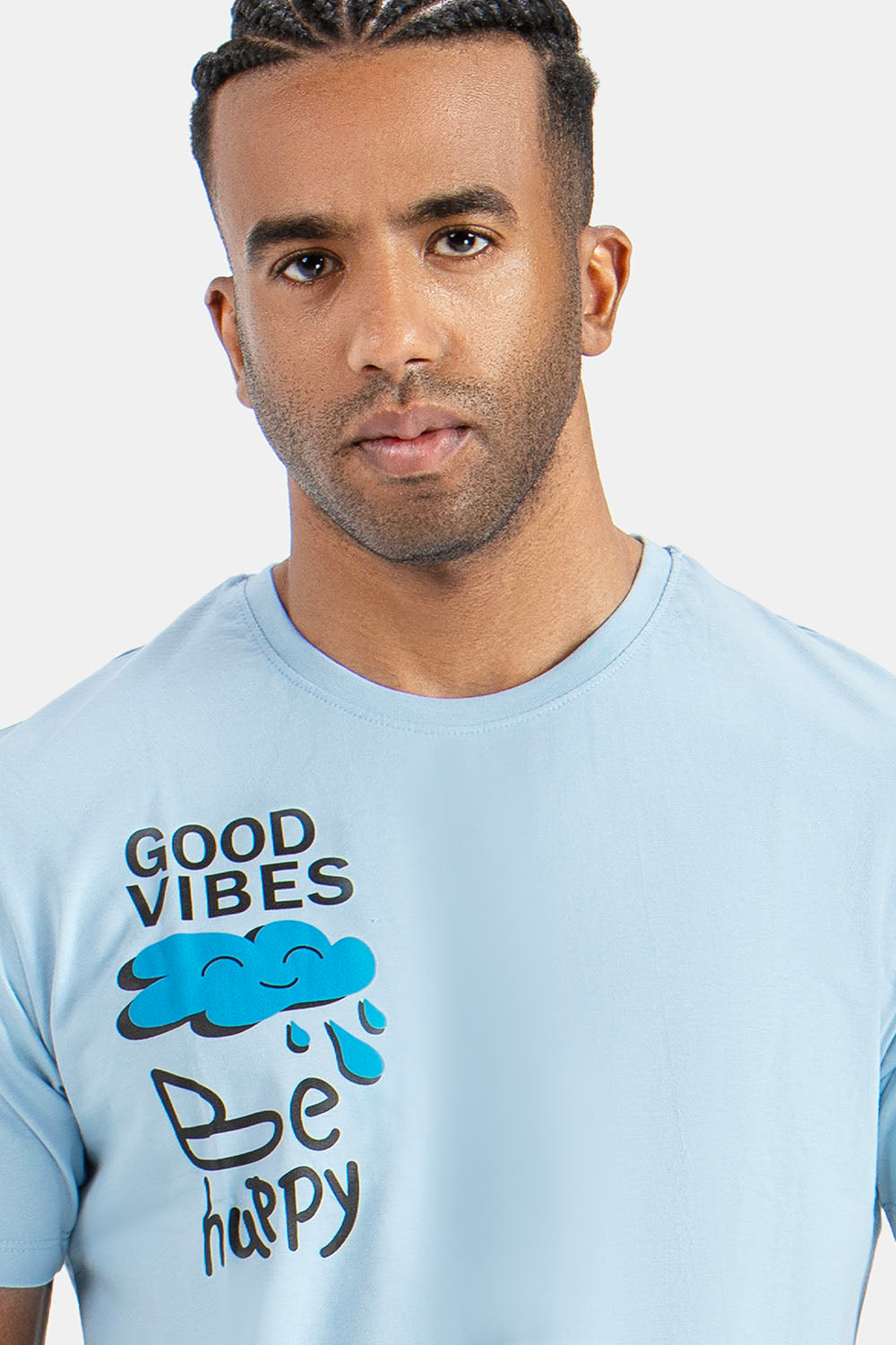 Sky Blue Printed Crew Neck T-Shirt