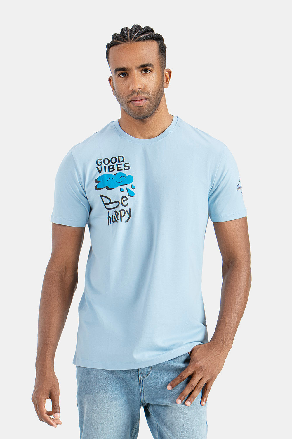 Sky Blue Printed Crew Neck T-Shirt