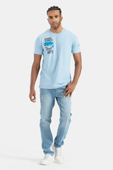 Sky Blue Printed Crew Neck T-Shirt