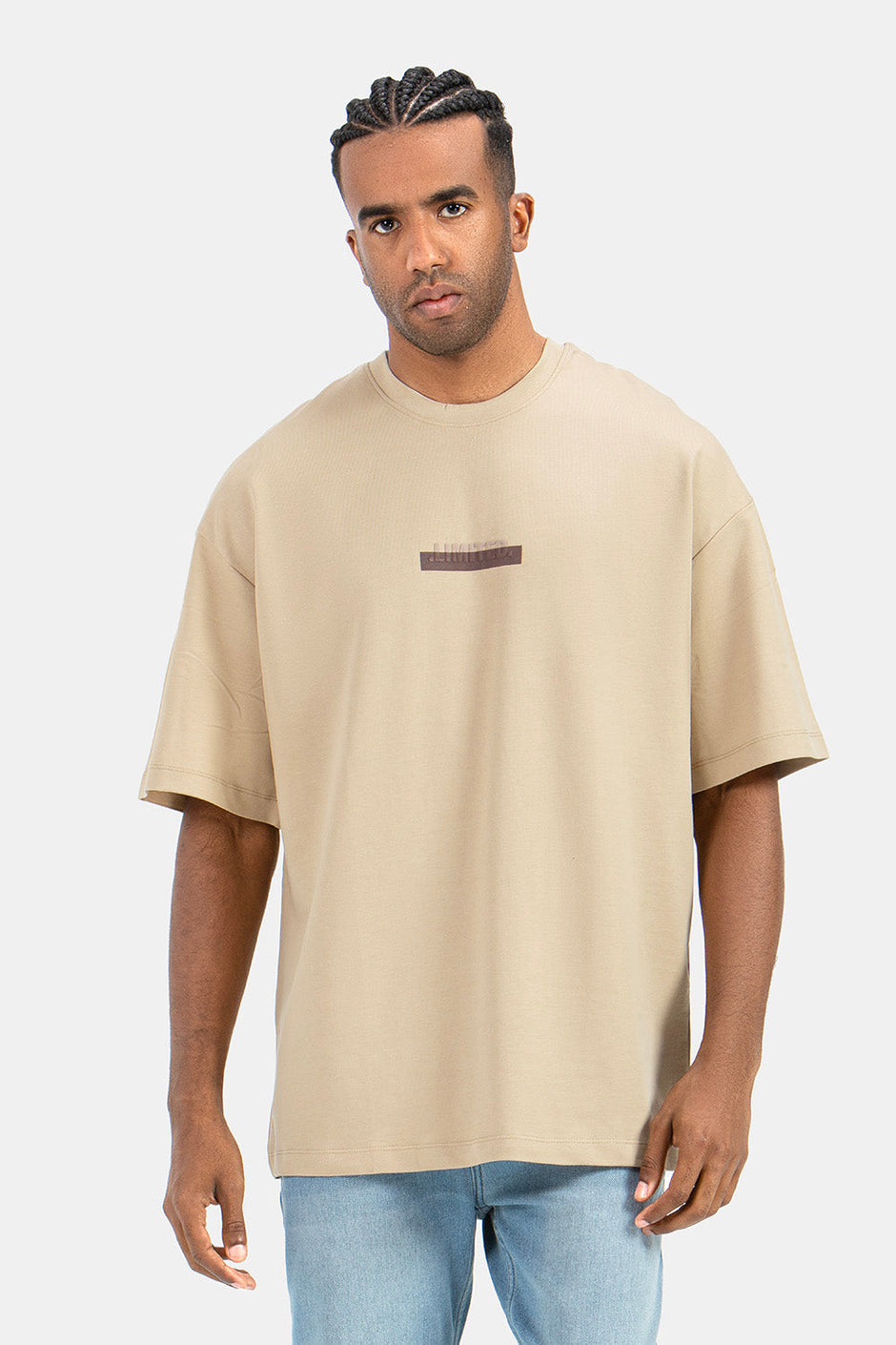 Beige Crew Neck Oversize T-Shirt