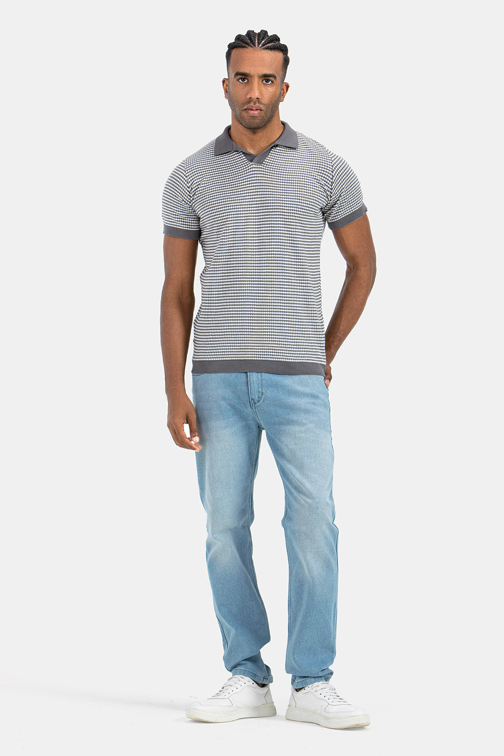 Grey Knitted Polo Shirt