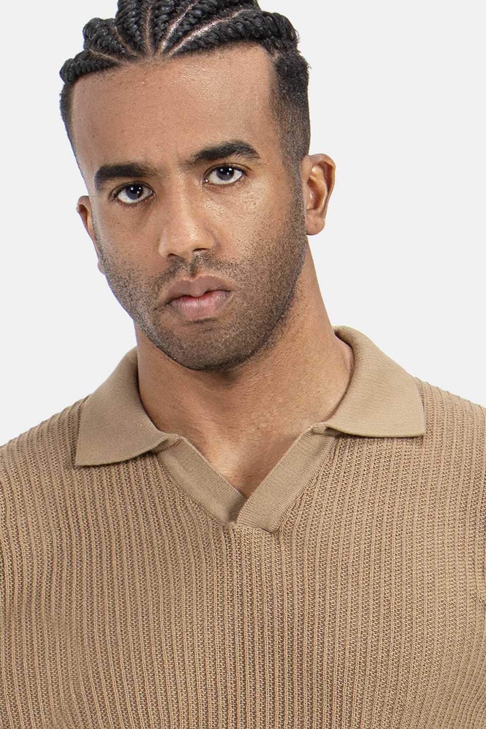 Beige Knitted Polo Shirt