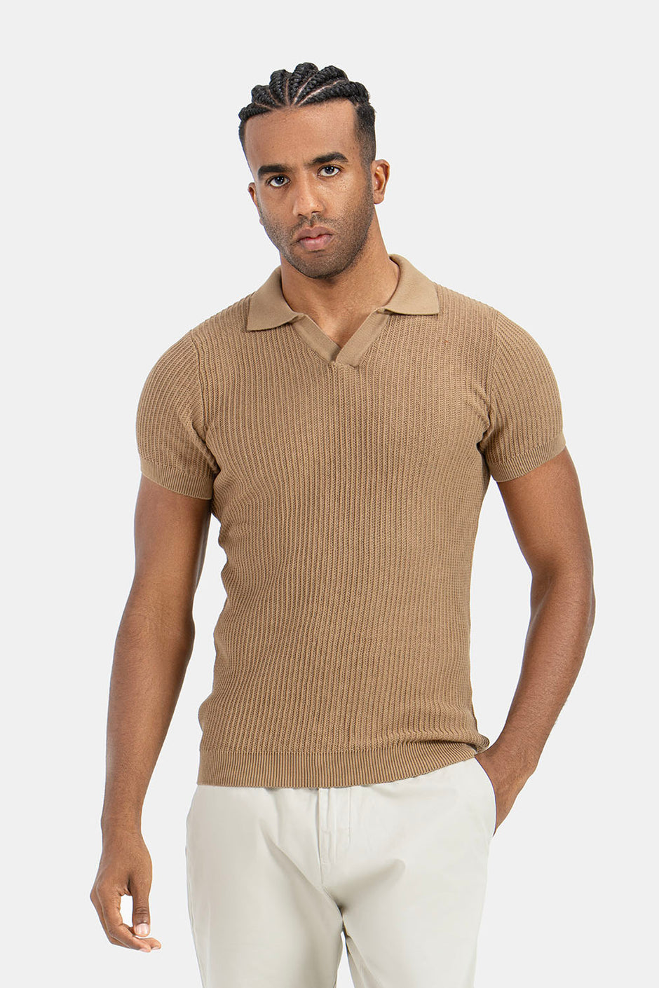 Beige Knitted Polo Shirt