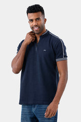 Navy Mandarin Collar Polo Shirt