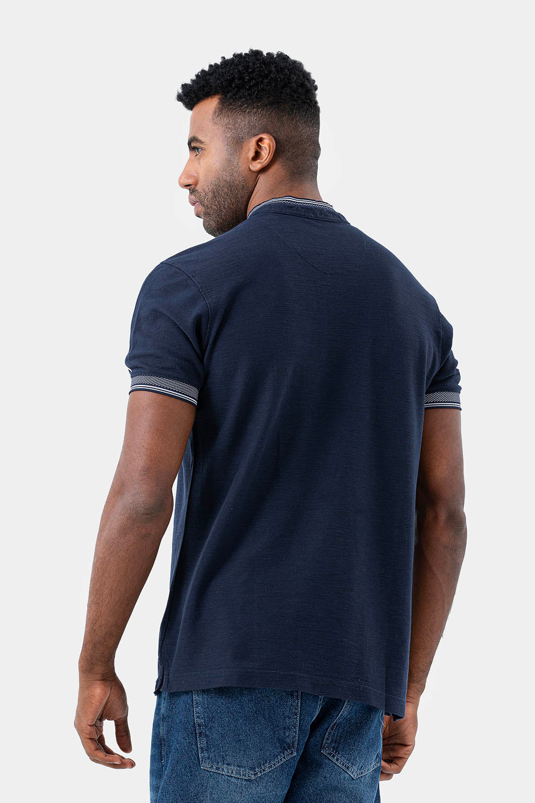 Navy Mandarin Collar Polo Shirt