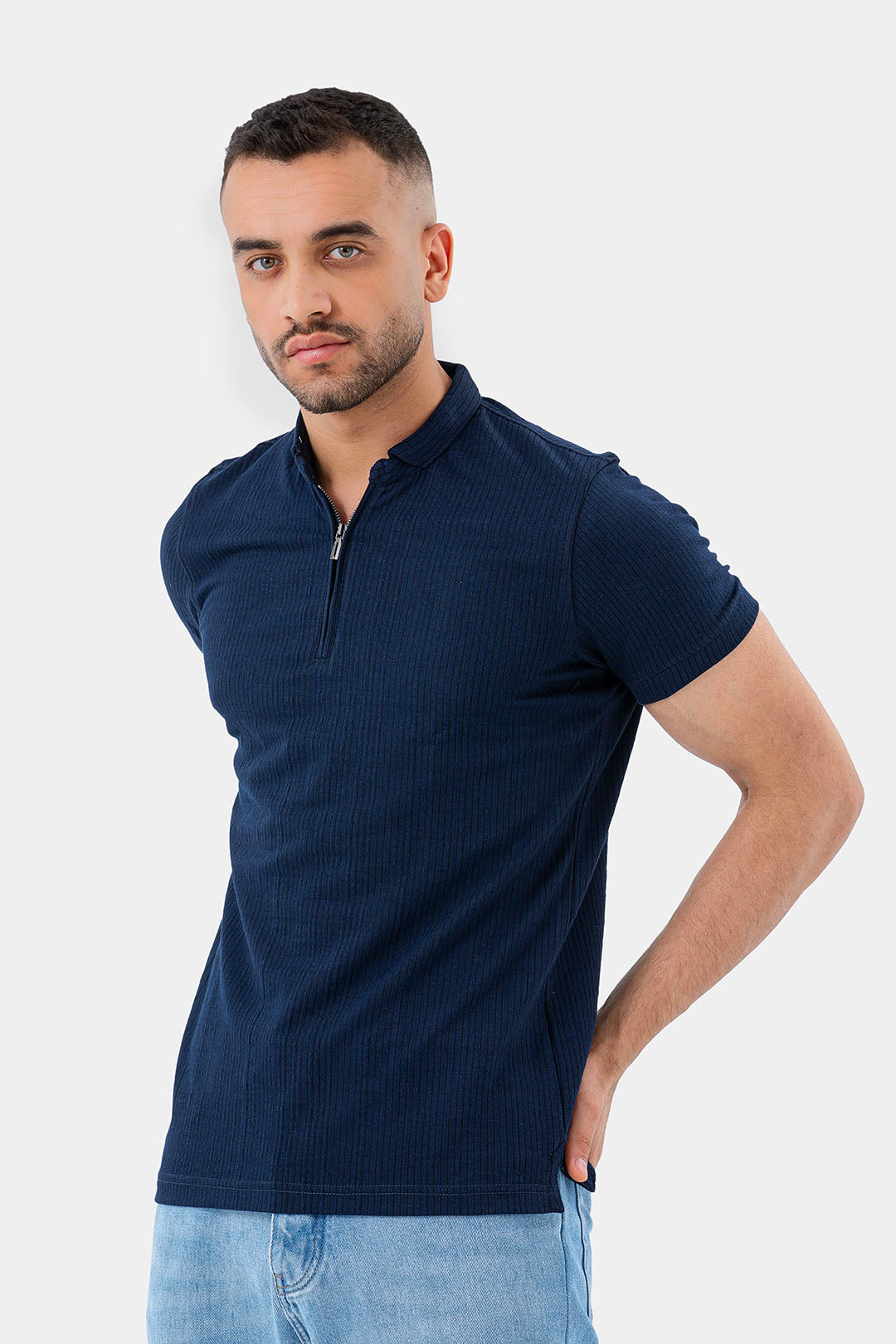 Navy Zipper Polo Shirt