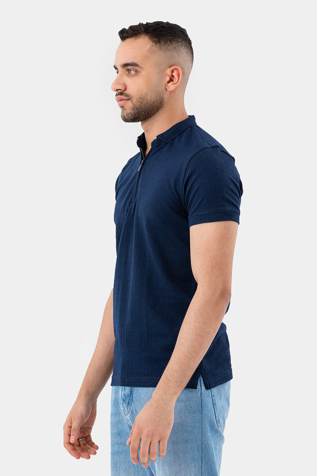 Navy Zipper Polo Shirt