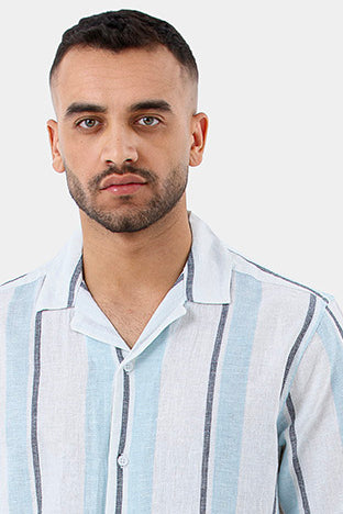 blue striped slim fit short sleeve shirt