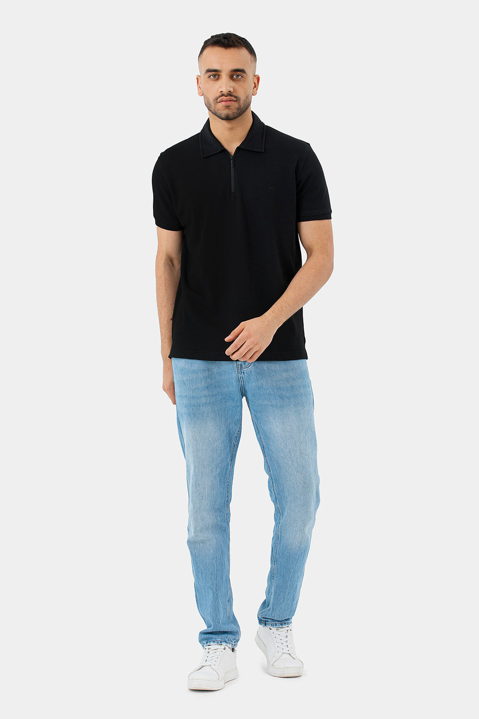 black zipper polo shirt