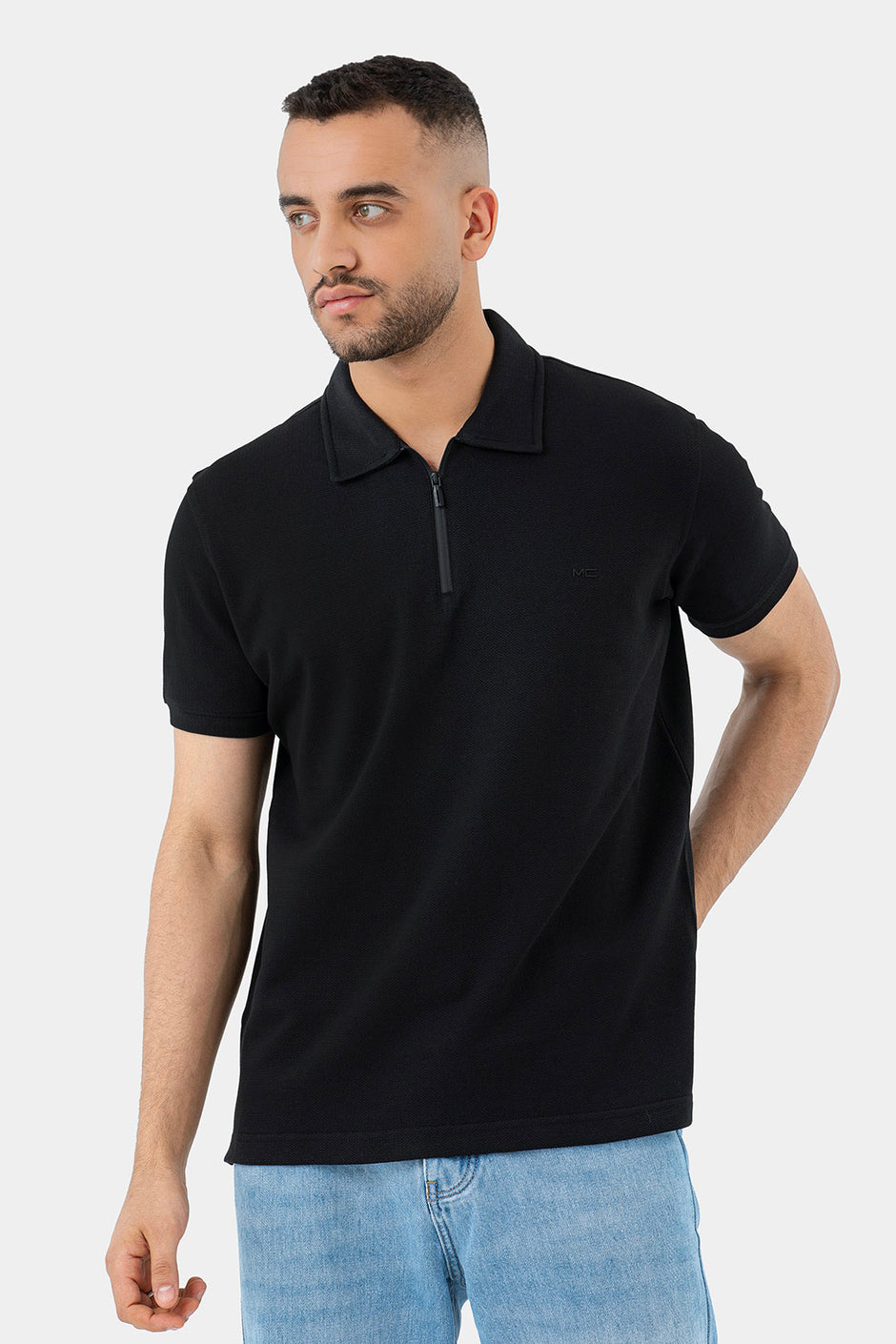 black zipper polo shirt