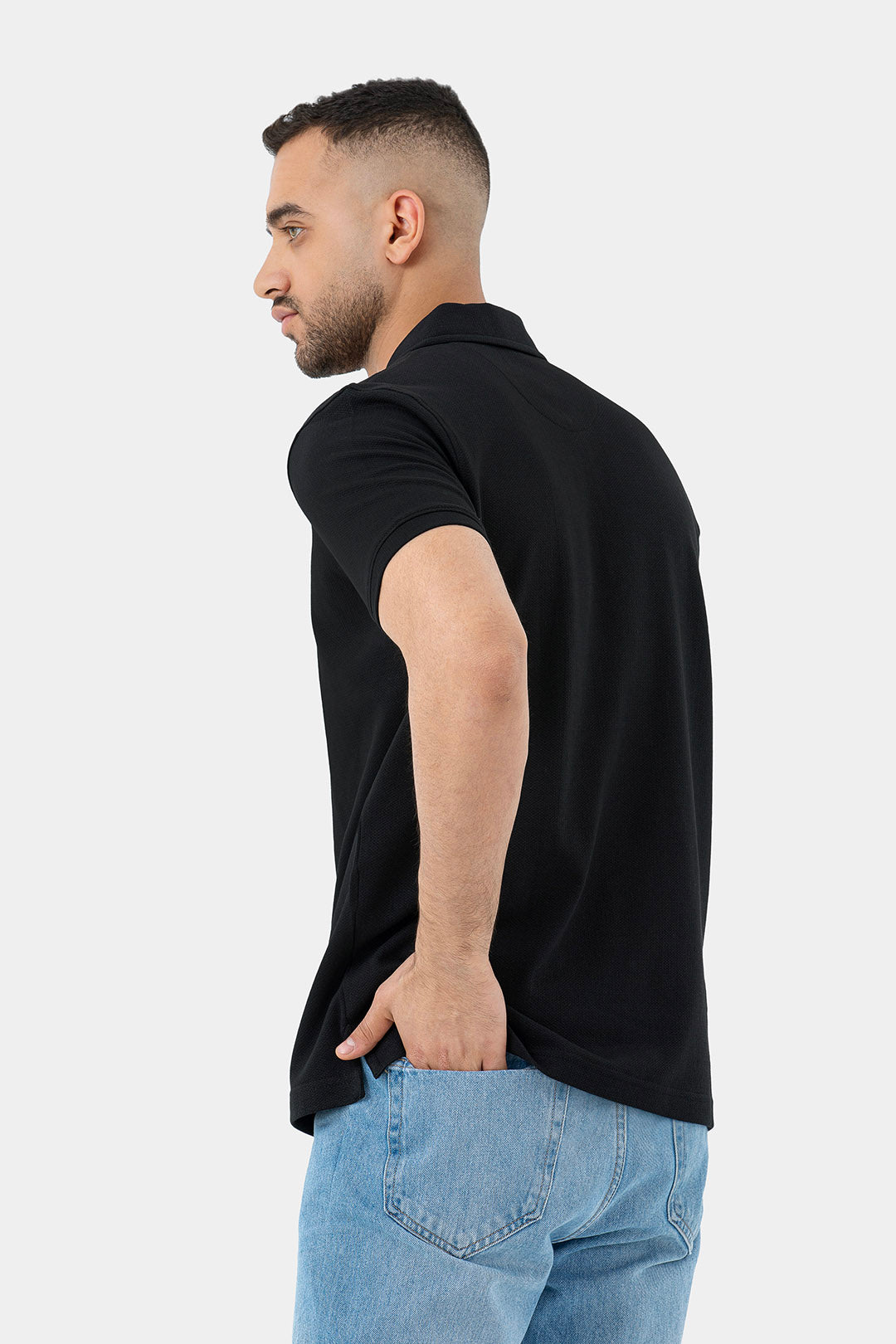 black zipper polo shirt