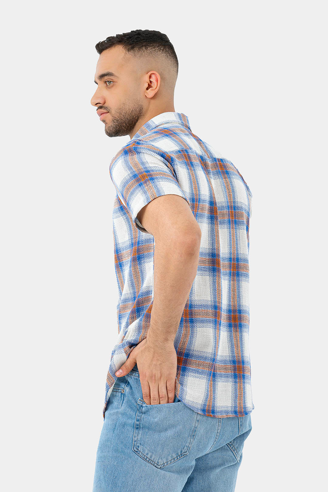 blue short sleeve slim fit shirt