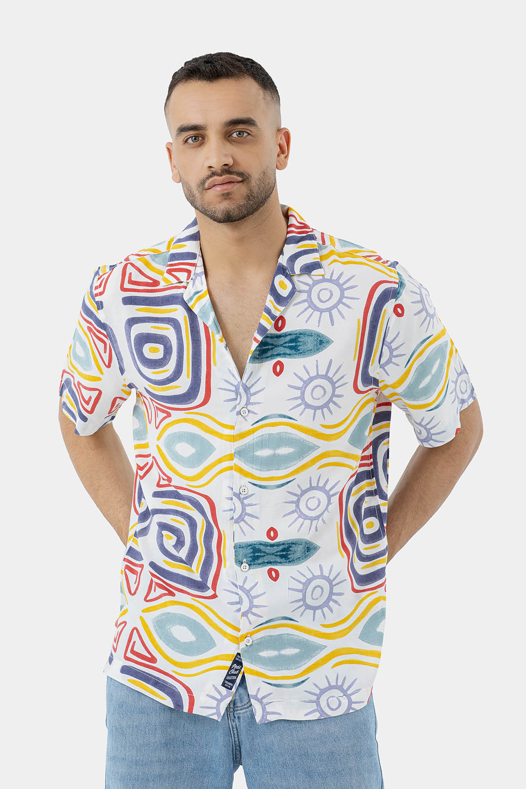 white patterned slim fit shirt