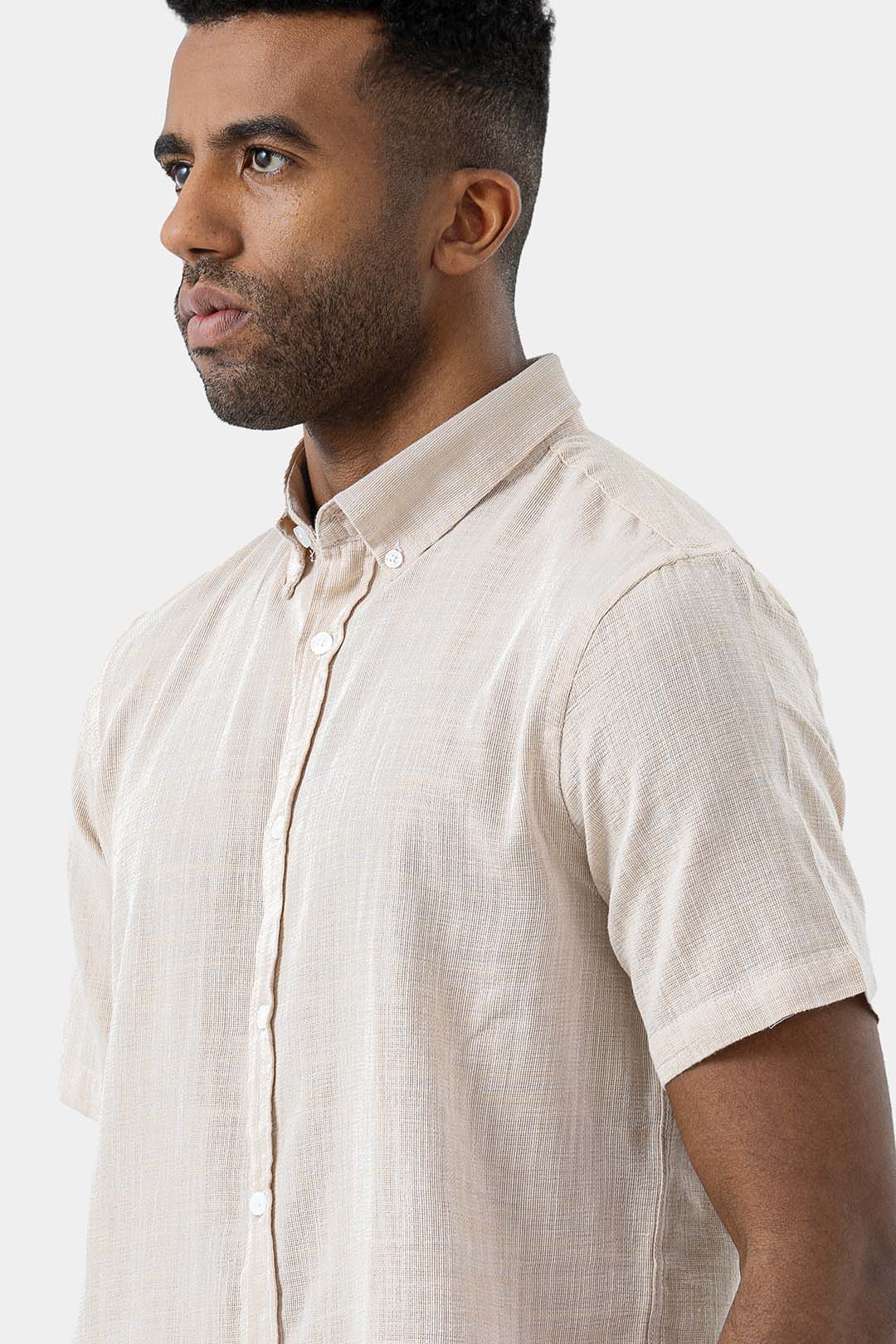 Beige Short Sleeve Slim Fit Shirt