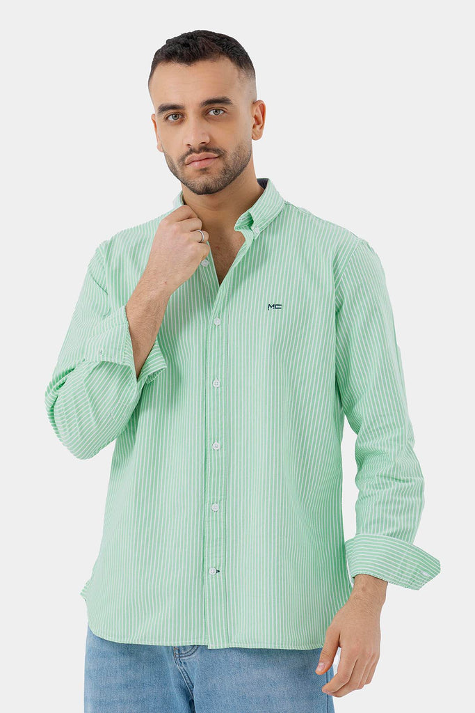 green striped slim fit shirt