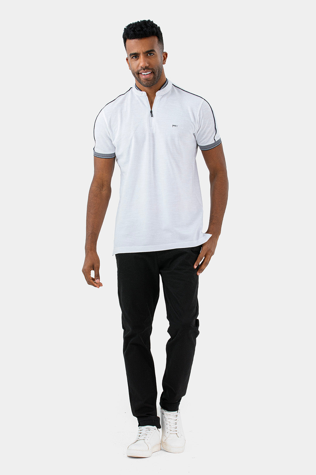 White Mandarin Collar Polo Shirt