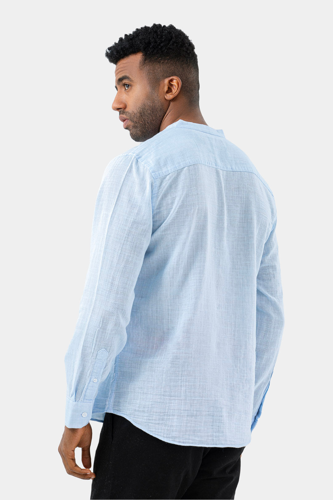 Sky Blue Mandarin Collar Slim Fit Shirt