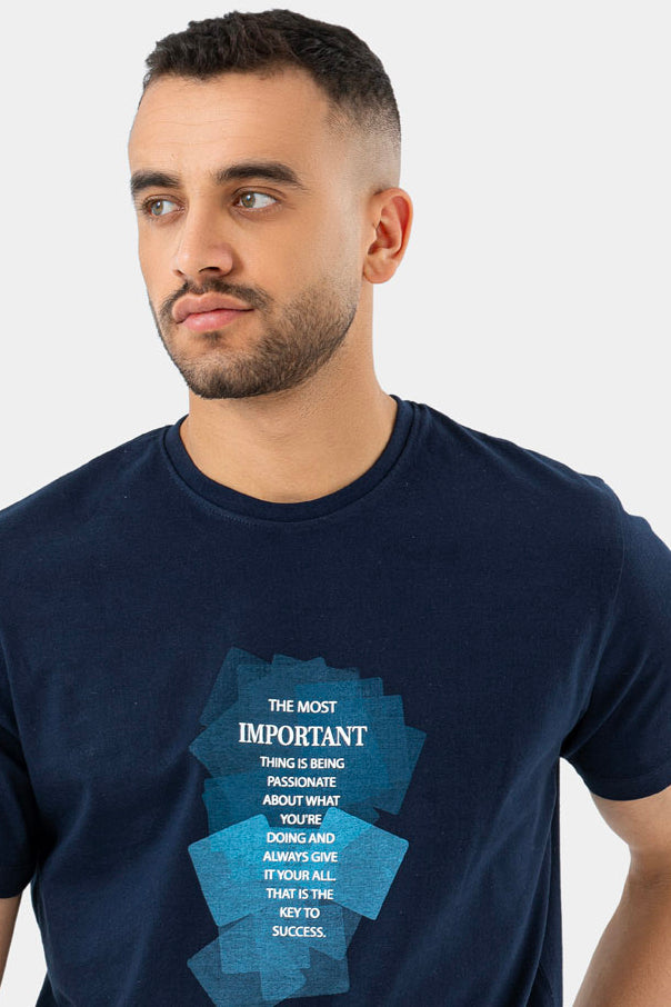 Navy Printed Crew Neck T-Shirt