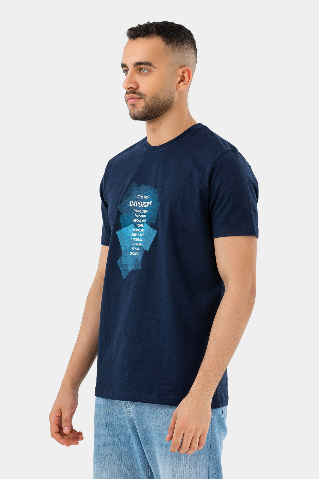 Navy Printed Crew Neck T-Shirt