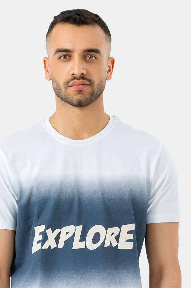 white  printed crew neck t-shirt