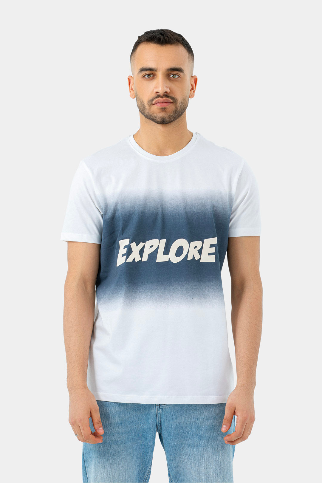 white  printed crew neck t-shirt