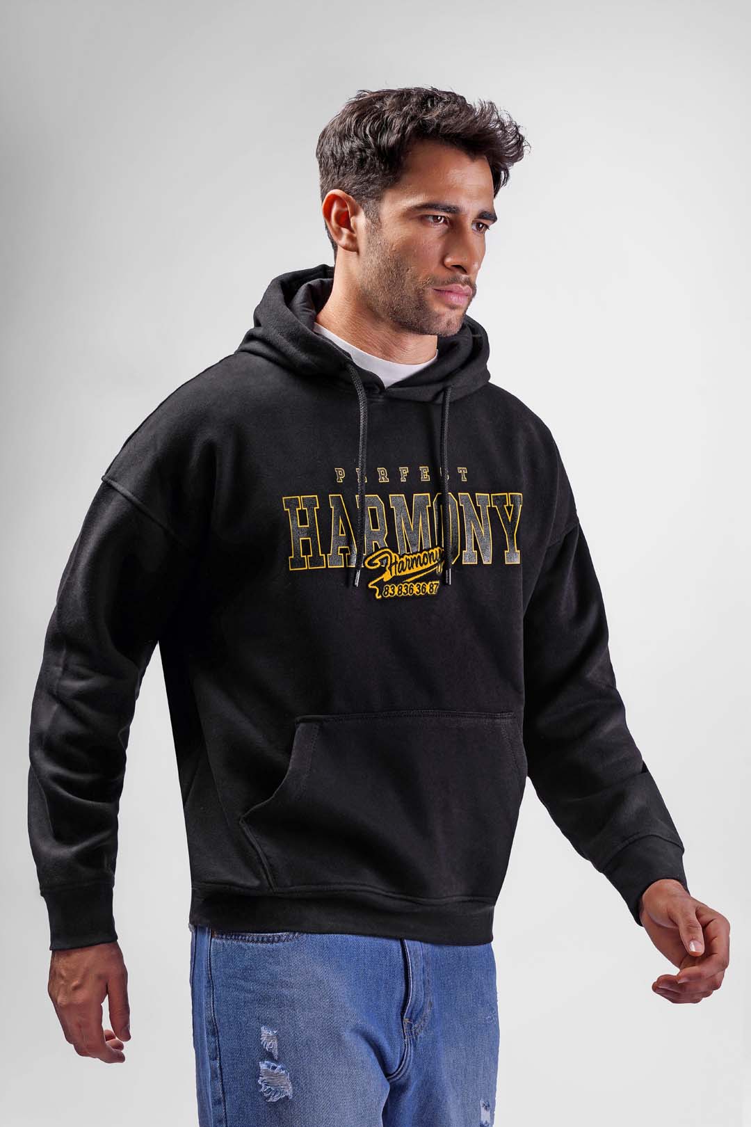 black over size printed hoodie sweatshirt