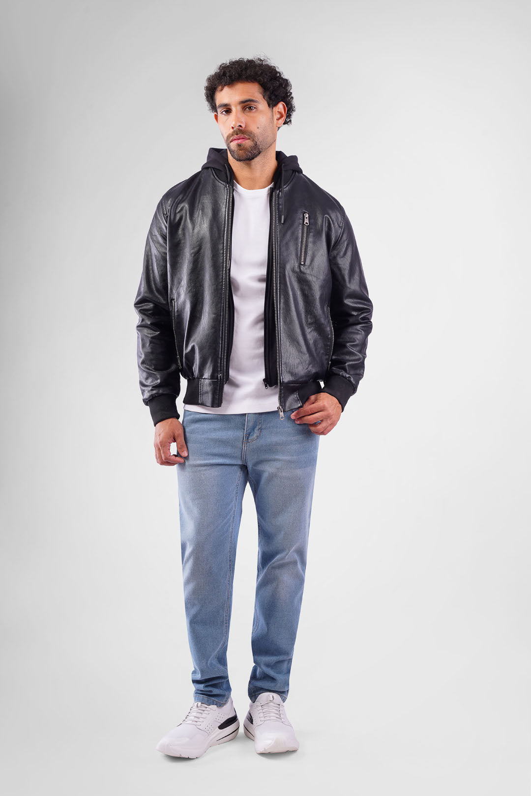 Slim Fit Hoodie Leather Jacket