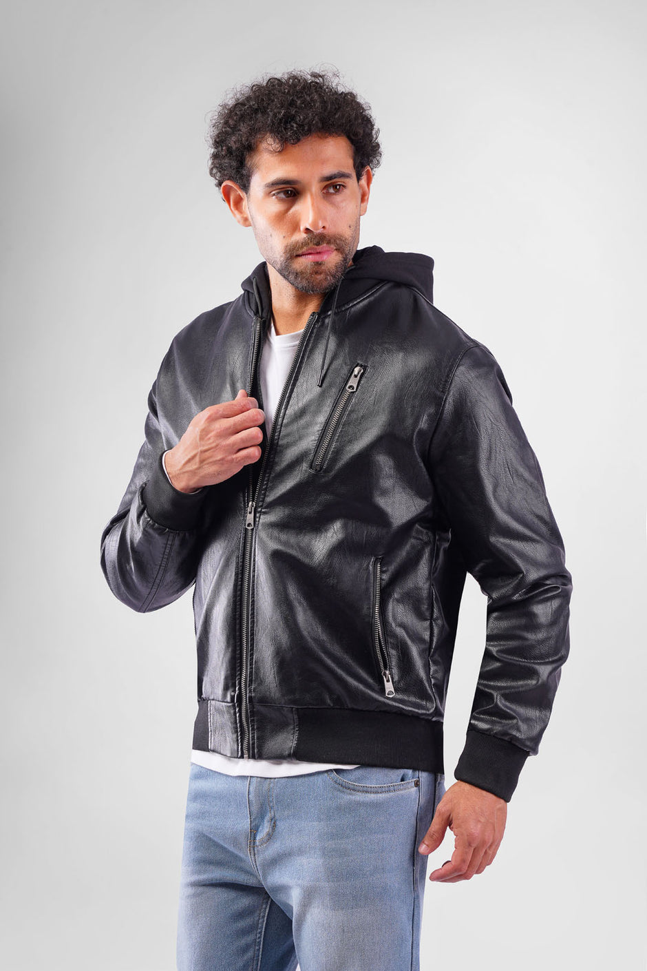 Slim Fit Hoodie Leather Jacket