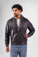 Slim Fit Hoodie Leather Jacket