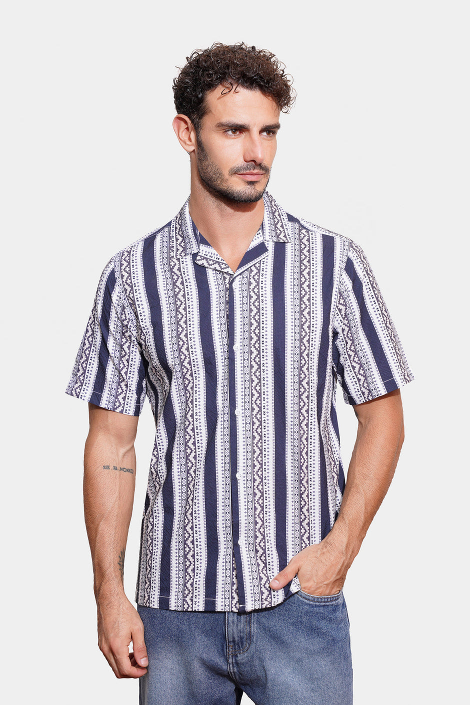 navy-printed-checked-slim-fit-mens-club-summer