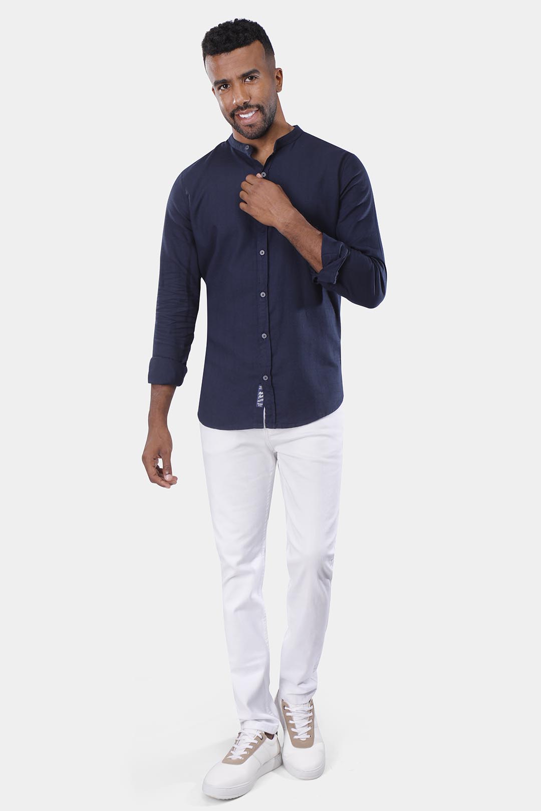 navy linen Slim Fit Shirt