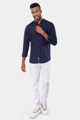 navy linen Slim Fit Shirt