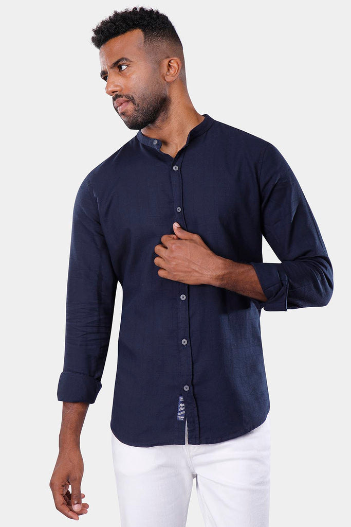 navy linen Slim Fit Shirt