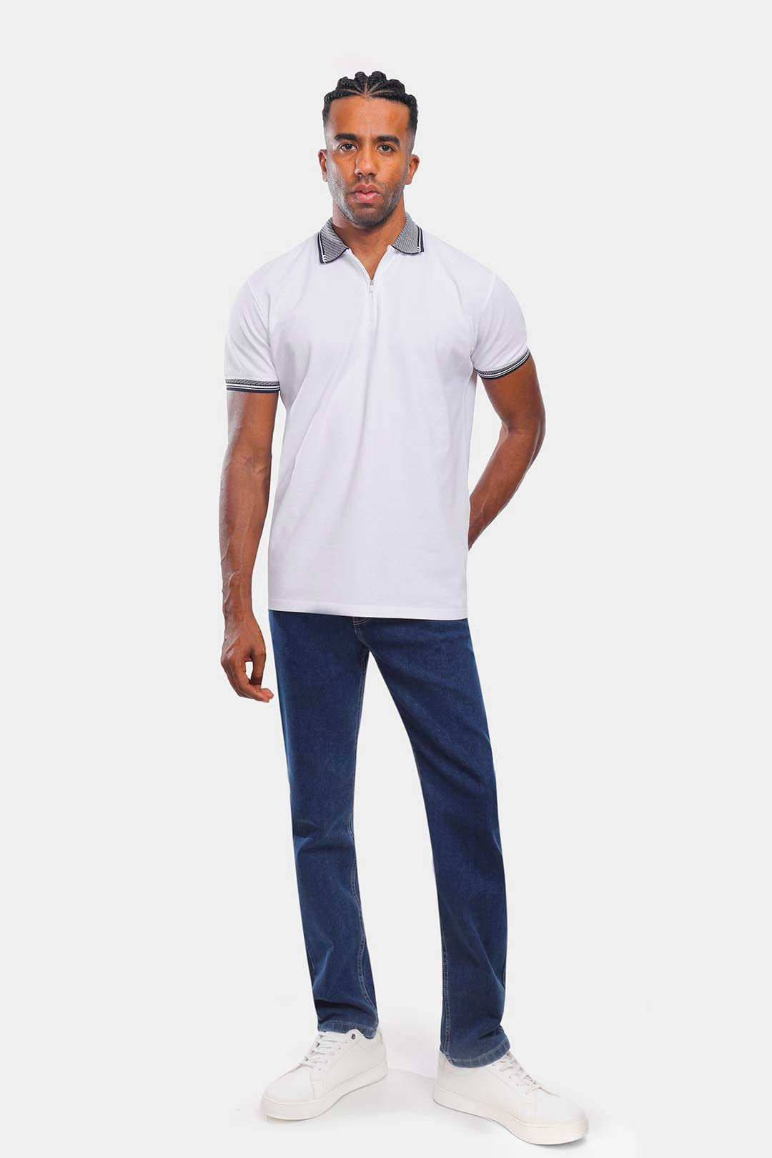 white zipper polo shirt