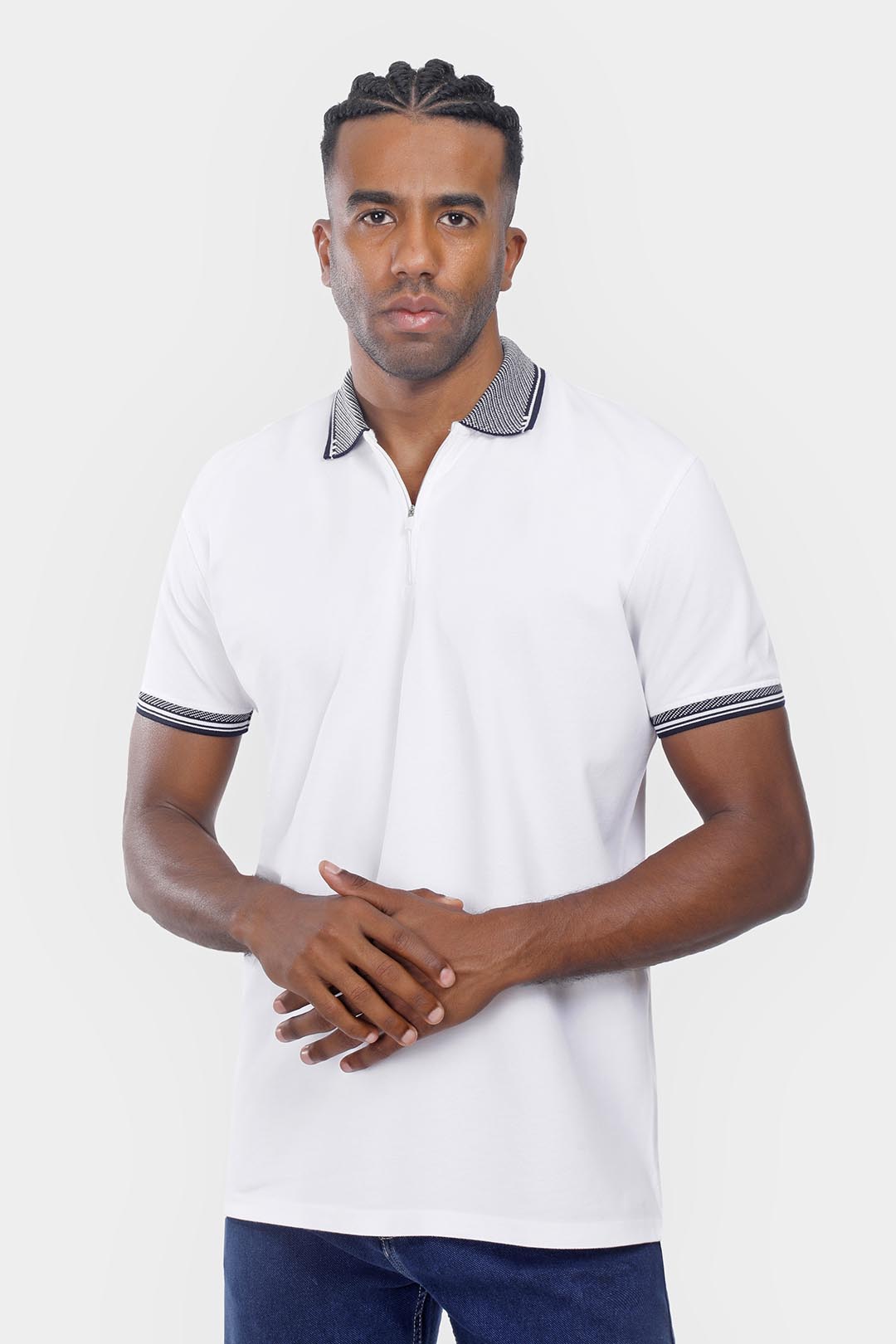 white zipper polo shirt