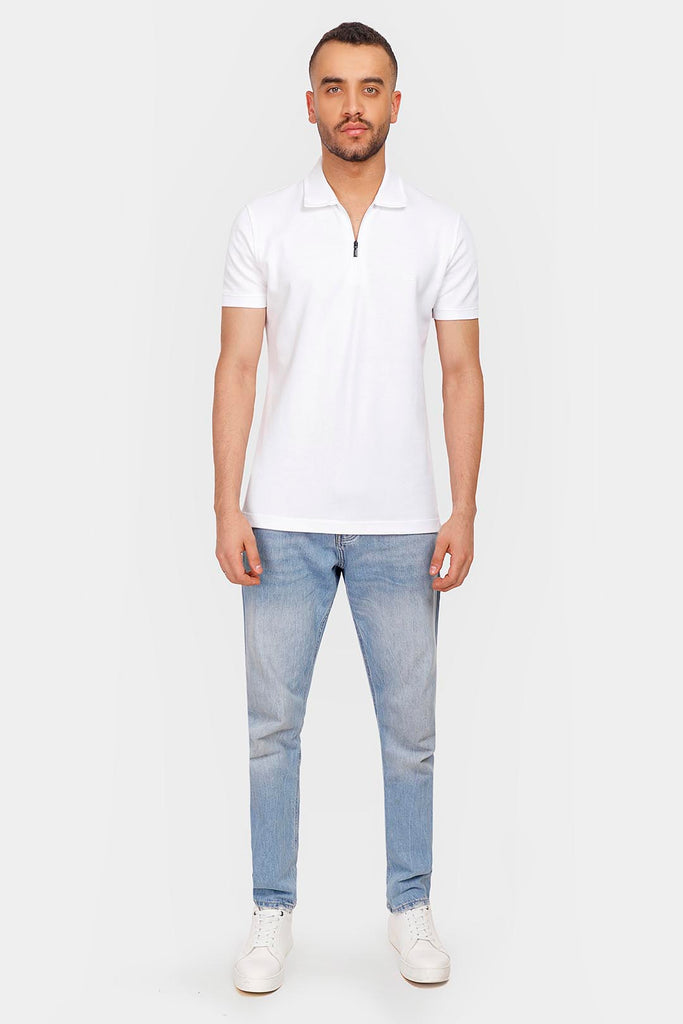 white zipper polo shirt