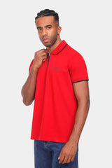 red zipper polo shirt