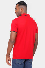 red zipper polo shirt