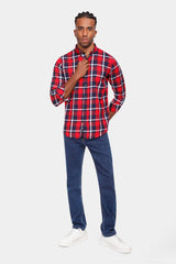 red checked slim fit shirt