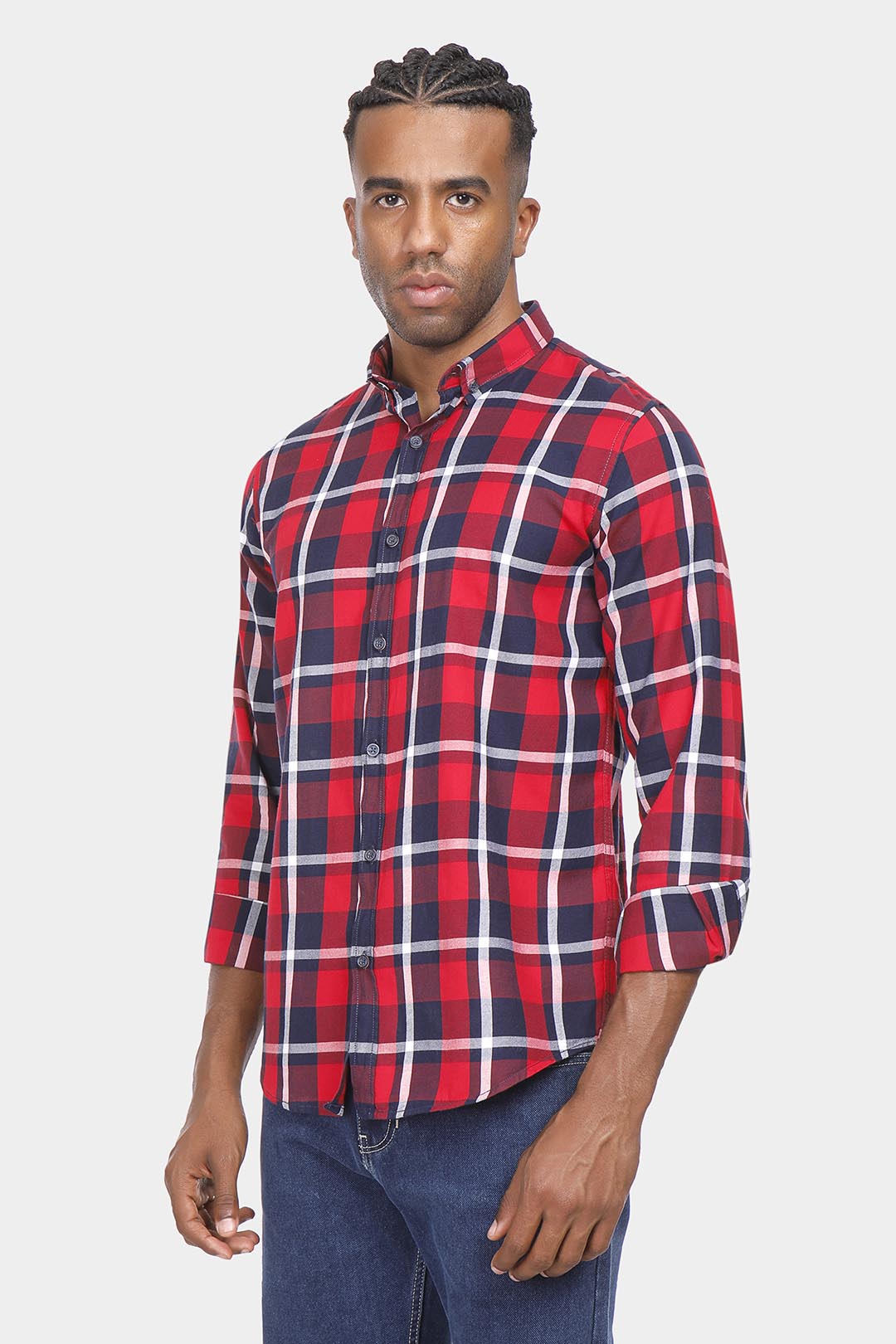 red checked slim fit shirt