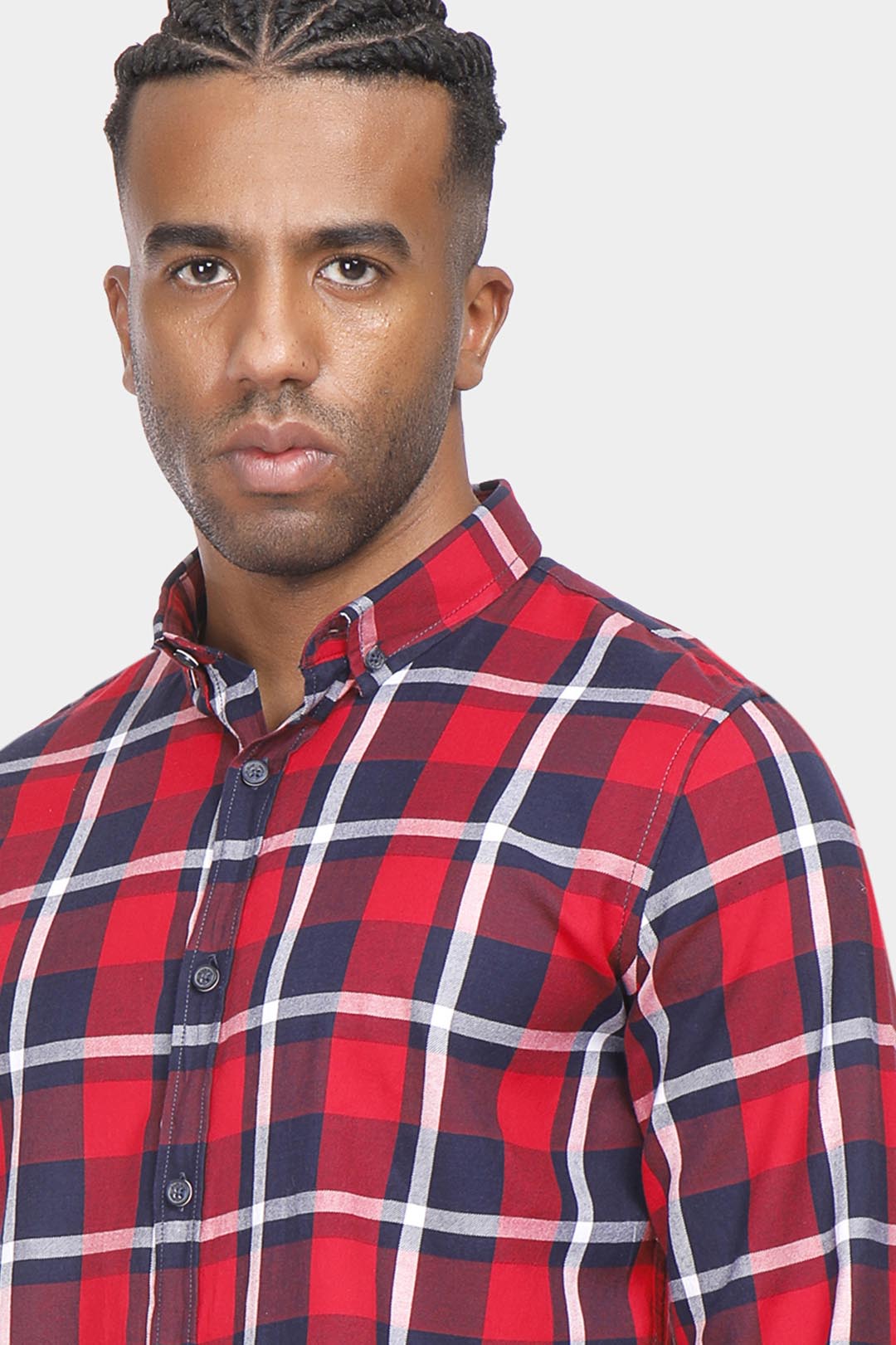 red checked slim fit shirt